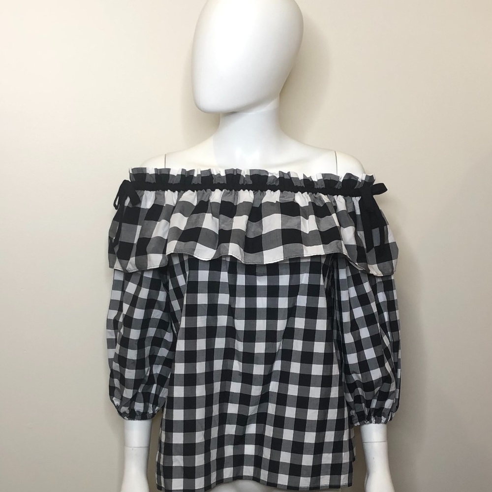 Parker Jenay  Black/White Checkered  Blouse Sz Lg